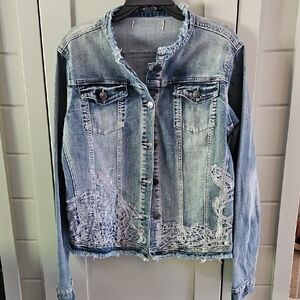 Women's Blue Jean Jacket with Embroidered Detail